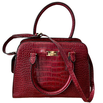 Michael Kors Crocodile Embossed Handle &amp; Crossbody Zip Top Closure Purse
