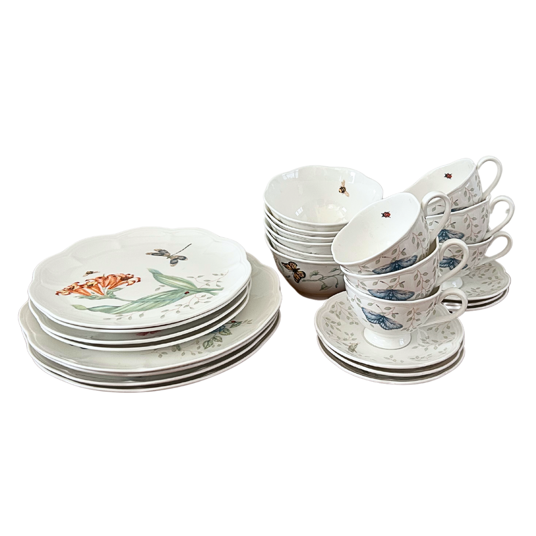 Lenox Butterfly Meadow 26 Piece Set - 4 Dinner Plates, 4 Salad Plates, 6 Bowls, 6 Cups &amp; Saucers