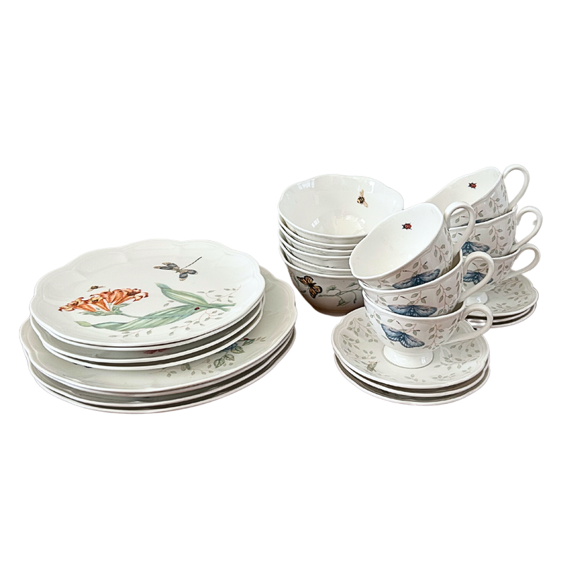 Lenox Butterfly Meadow 26 Piece Set - 4 Dinner Plates, 4 Salad Plates, 6 Bowls, 6 Cups &amp; Saucers