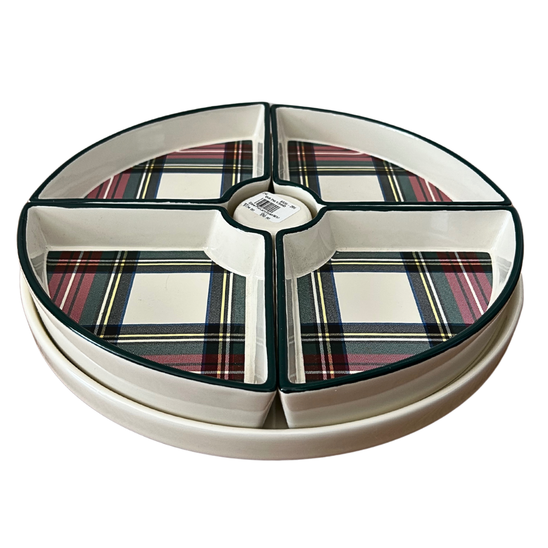 Pottery Barn Stewart Plaid Lazy Susan Server