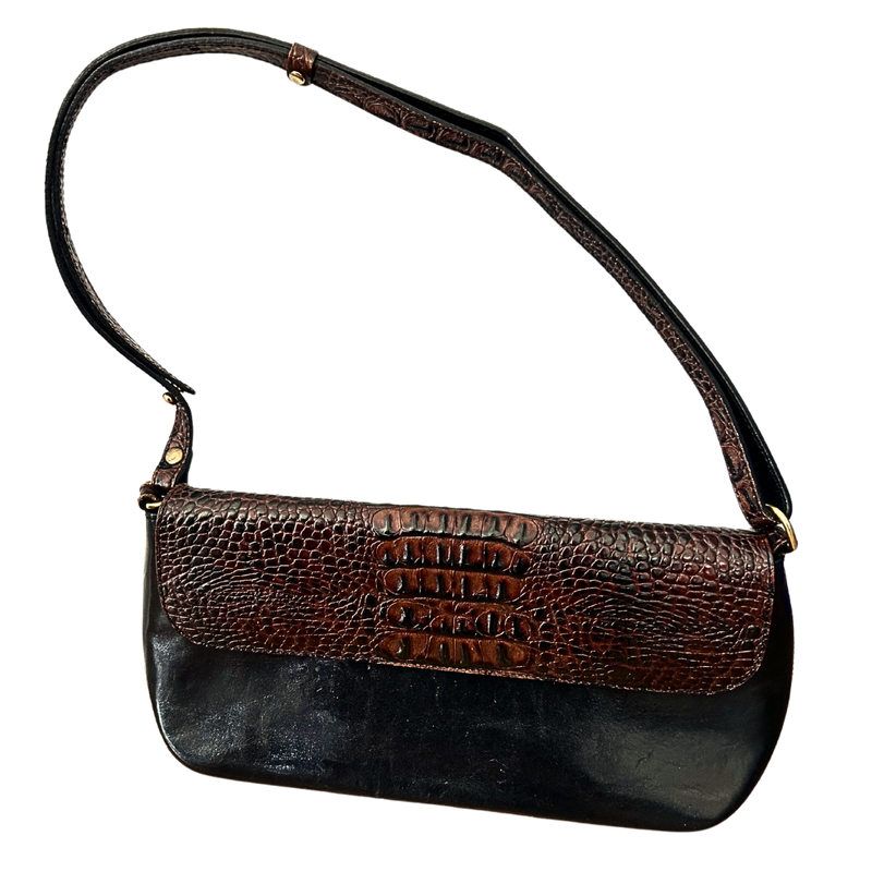 Brahmin Embossed Magnetic Flap Closure Shoulder Adjustable Strap Purse