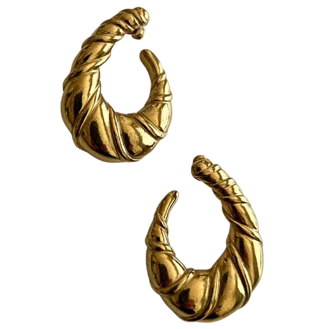 Yves Saint Laurent YSL Signed Gold Tone Pierced Earrings