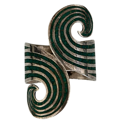 Sterling 925 Mexico Stone Inlaid Signed Cuff Bracelet