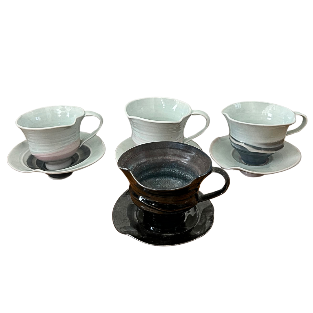 Leah Leitson Ceramics Coffee Cups &amp; Saucers Set of 8