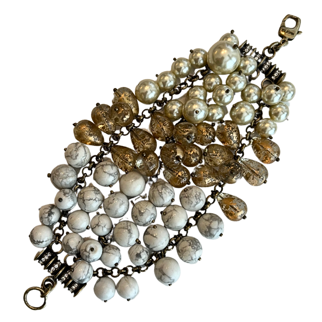 St. John Signed Chunky Gold Tone Beaded Clasp Bracelet
