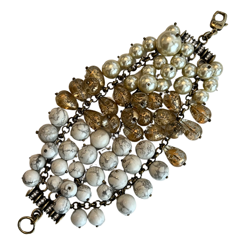 St. John Signed Chunky Gold Tone Beaded Clasp Bracelet