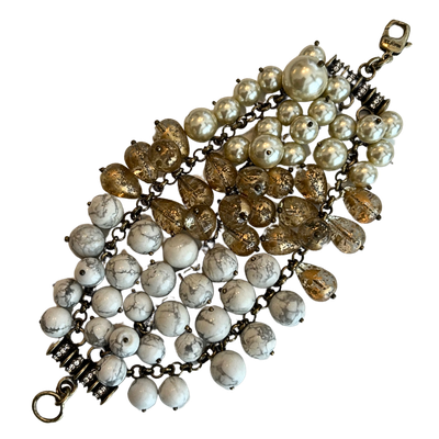 St. John Signed Chunky Gold Tone Beaded Clasp Bracelet
