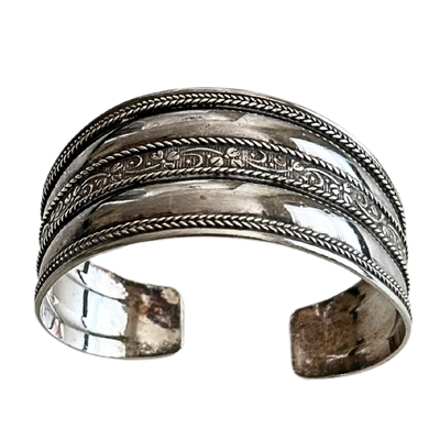 Sterling 925 Marked Floral Braided Cuff Bracelet