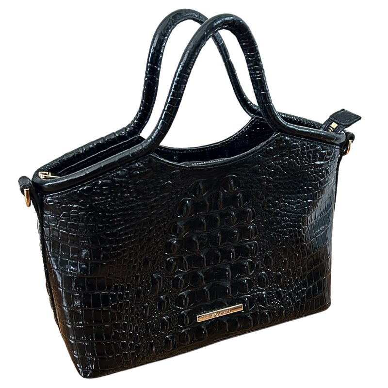 Brahmin Embossed Zip Top Closure Handle Purse