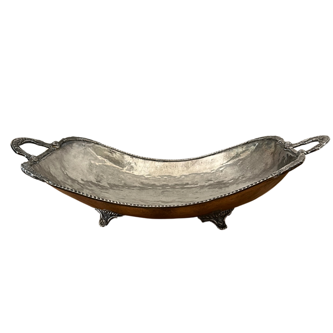 Silver Tone Handle &amp; Footed Large Serving Platter