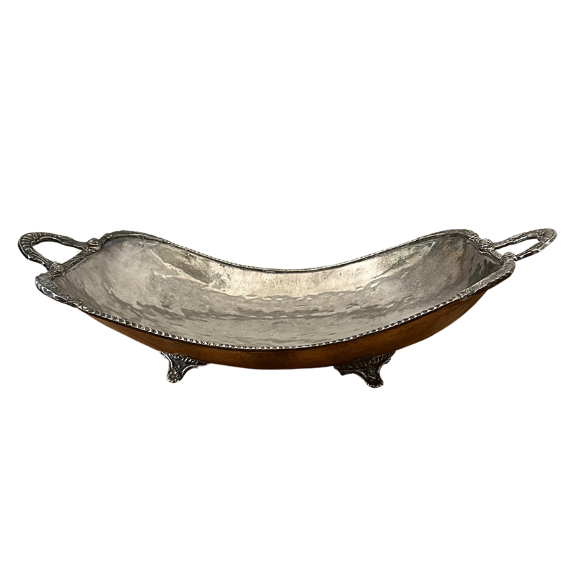 Silver Tone Handle &amp; Footed Large Serving Platter
