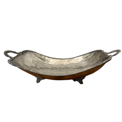 Silver Tone Handle &amp; Footed Large Serving Platter