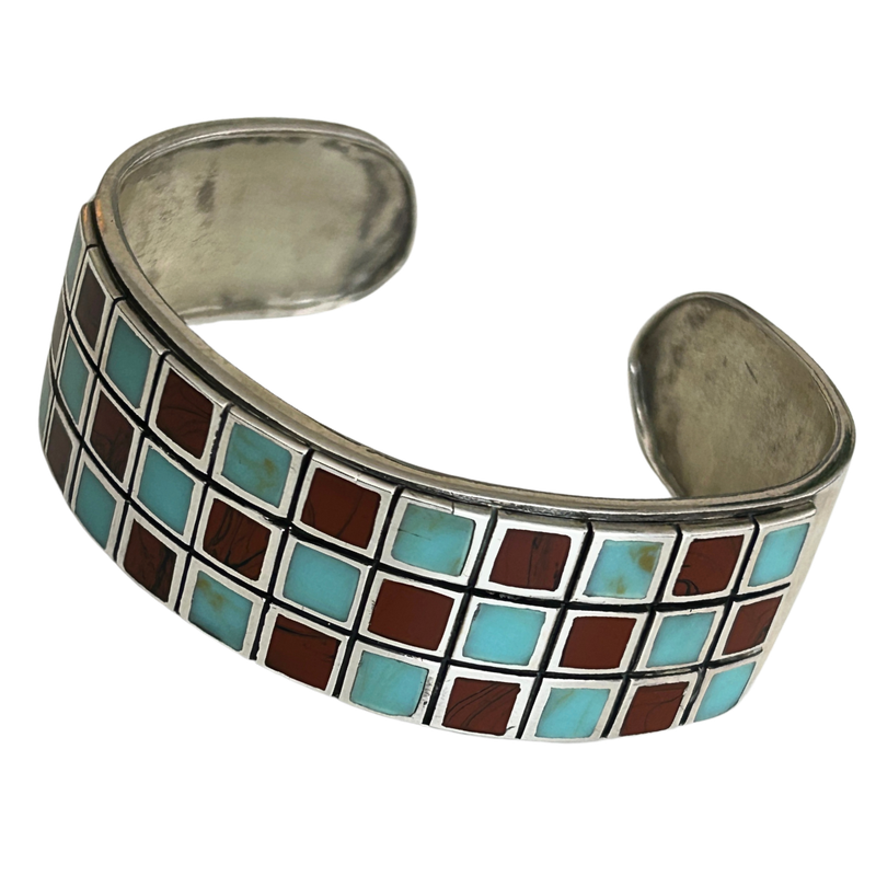 Sterling 925 Inlaid Stone Cuff Bracelet