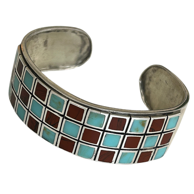 Sterling 925 Inlaid Stone Cuff Bracelet