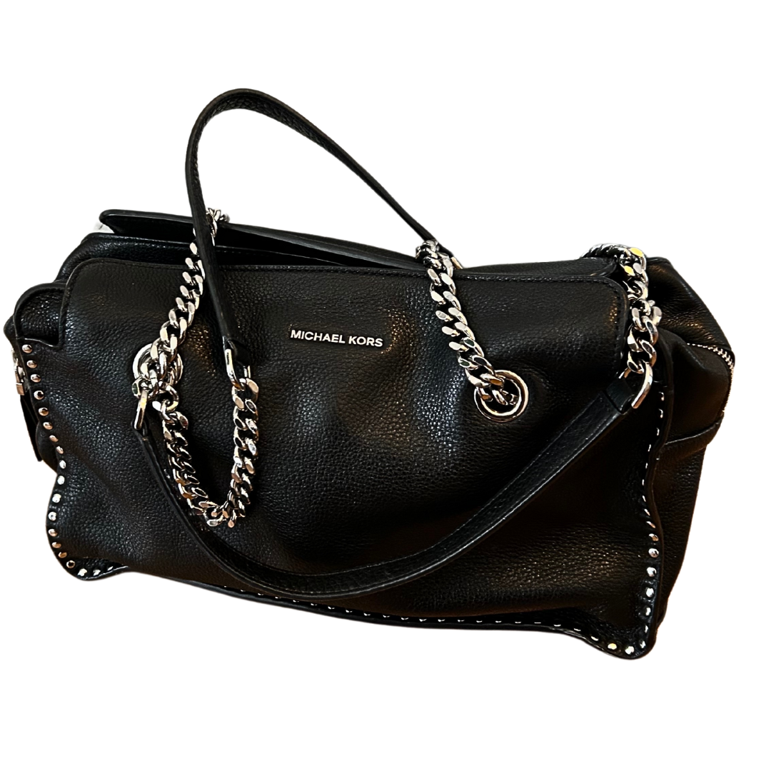 Michael Kors Studded Triple Compartment Center Zip Closure Chain Strap Rectagular Shouder Purse