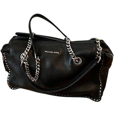 Michael Kors Studded Triple Compartment Center Zip Closure Chain Strap Rectagular Shouder Purse
