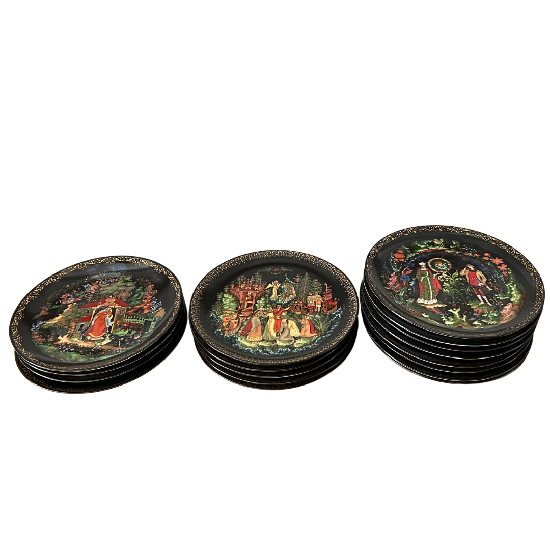 Tianex Bradex Russian Legends Fairy Tales By Palekh Art Studios Decorative Collector Plates 1988-1990 Set of 18 Plates
