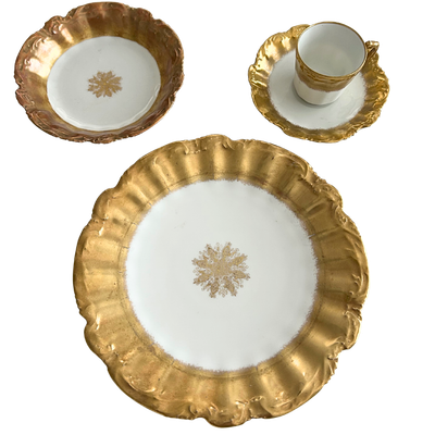 LS &amp; S Limoges France Gold Trim 4 Piece Place Setting