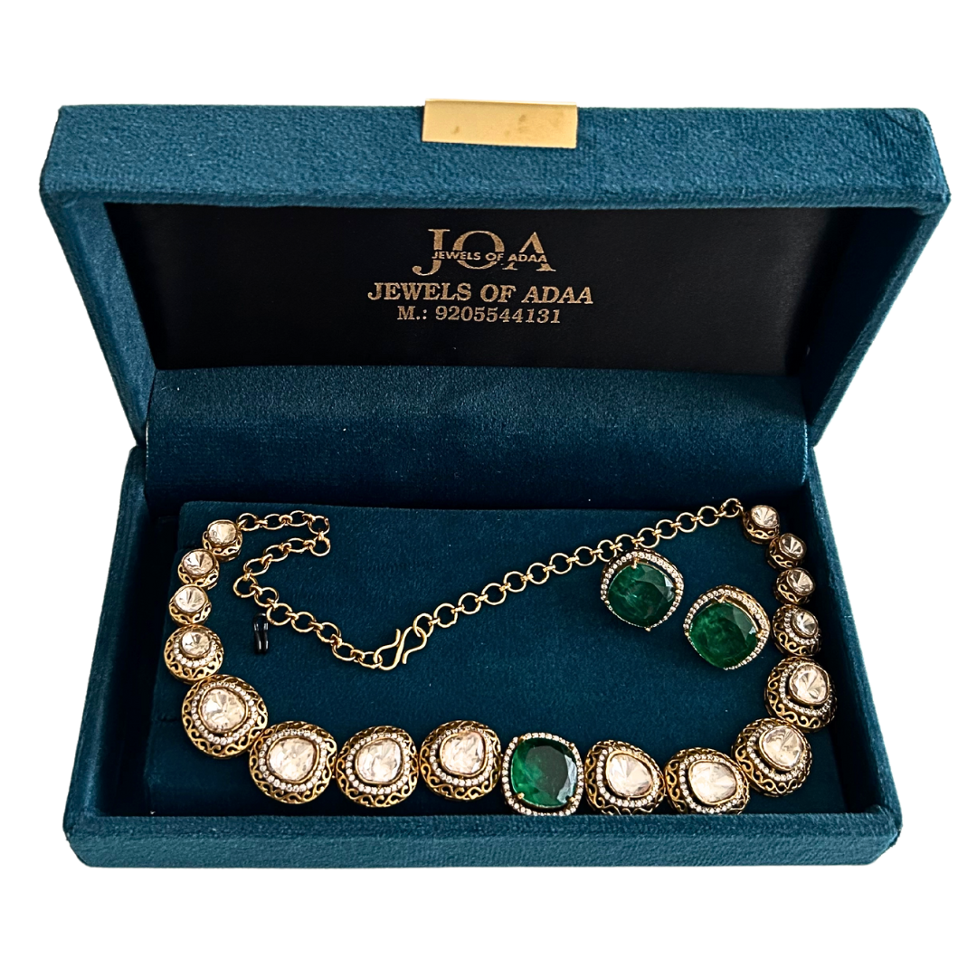 JOA Jewels Of Adaa Goldtone Necklace &amp; Pierced Earrings Boxed Set