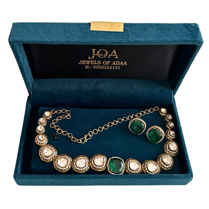 JOA Jewels Of Adaa Goldtone Necklace &amp; Pierced Earrings Boxed Set