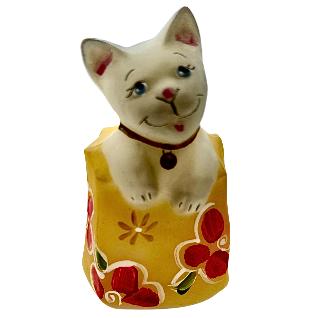 Fenton Handpainted By D. Wright Cat In A Bag Made In USA
