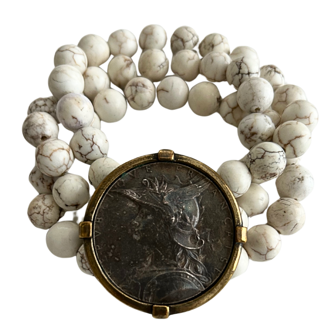French Kande Marked Layered Bead &amp; Coin Bracelet