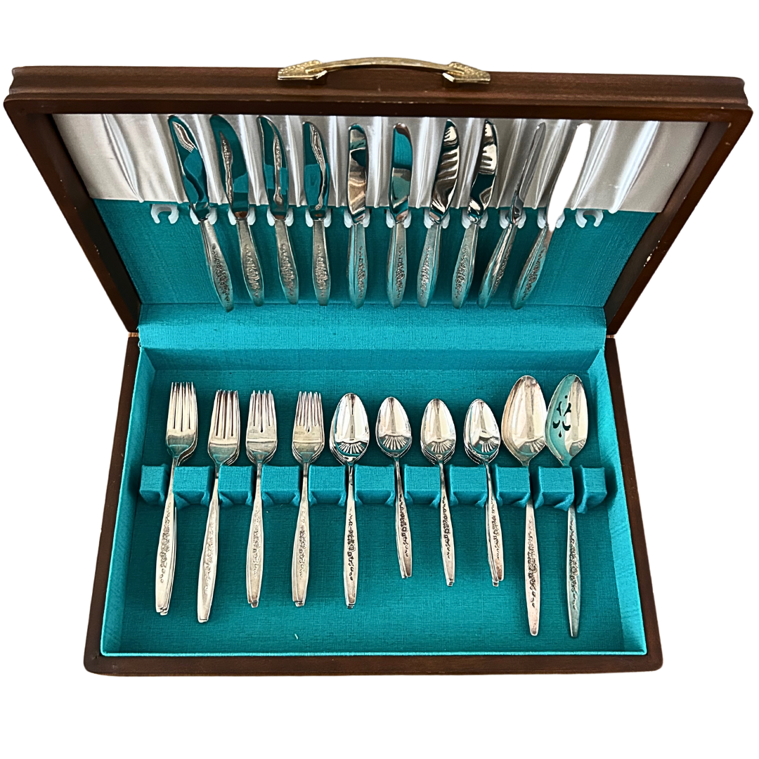 International Deep Silver Plate Flatware Box Set of 52