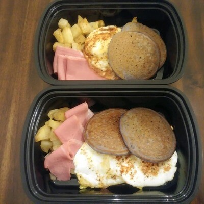 Cakes, Bacon, and Eggs Breakfast Meal