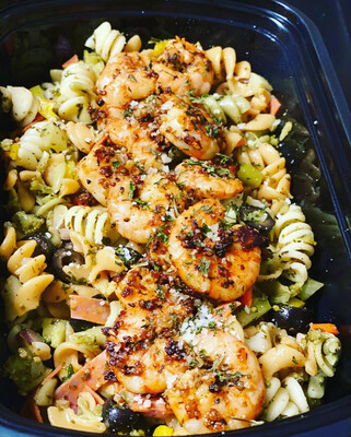 Grilled Proteins over Pasta Salad