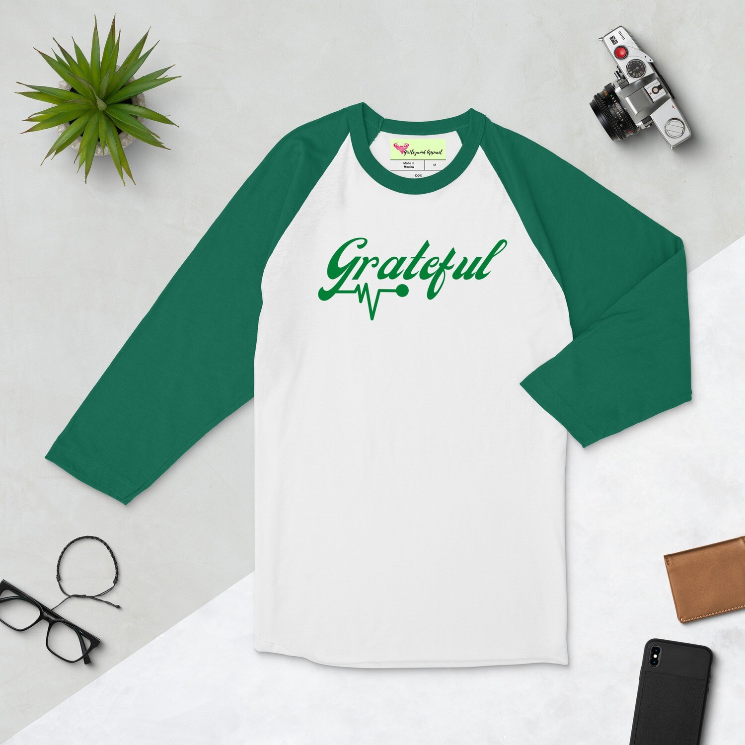 "Forever Grateful" Raglan Tee (green)