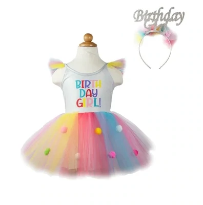 Costume- BDay Girl Dress w Headbnd Sz 4-5