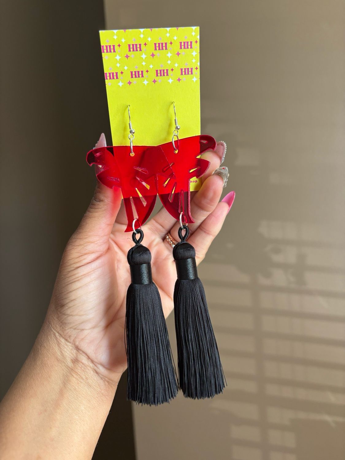 Falcon Red Clear Black Tassel Earrings