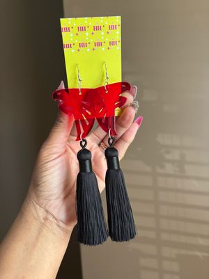 Falcon Red Clear Black Tassel Earrings