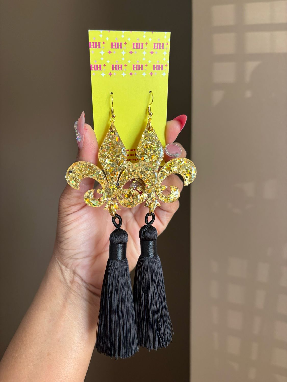 Gold Fleur De Lis Tassel Earrings