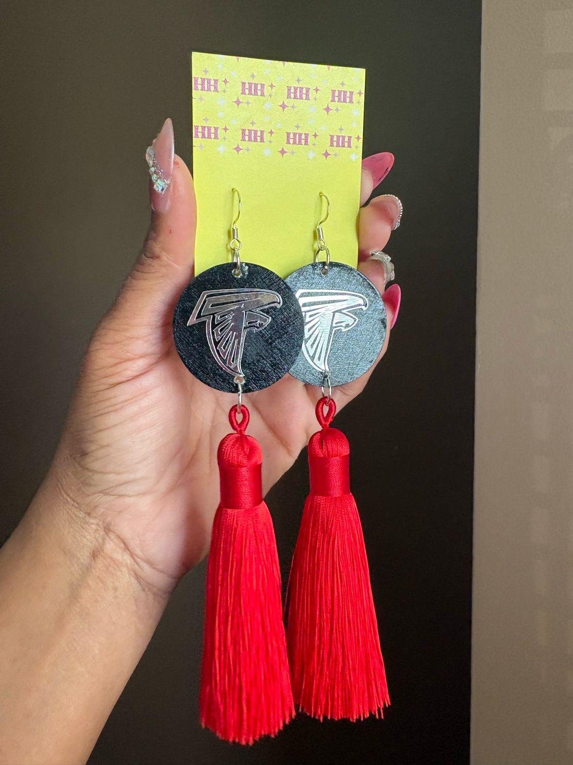 Silver Falcon Disc Tassel Earrings