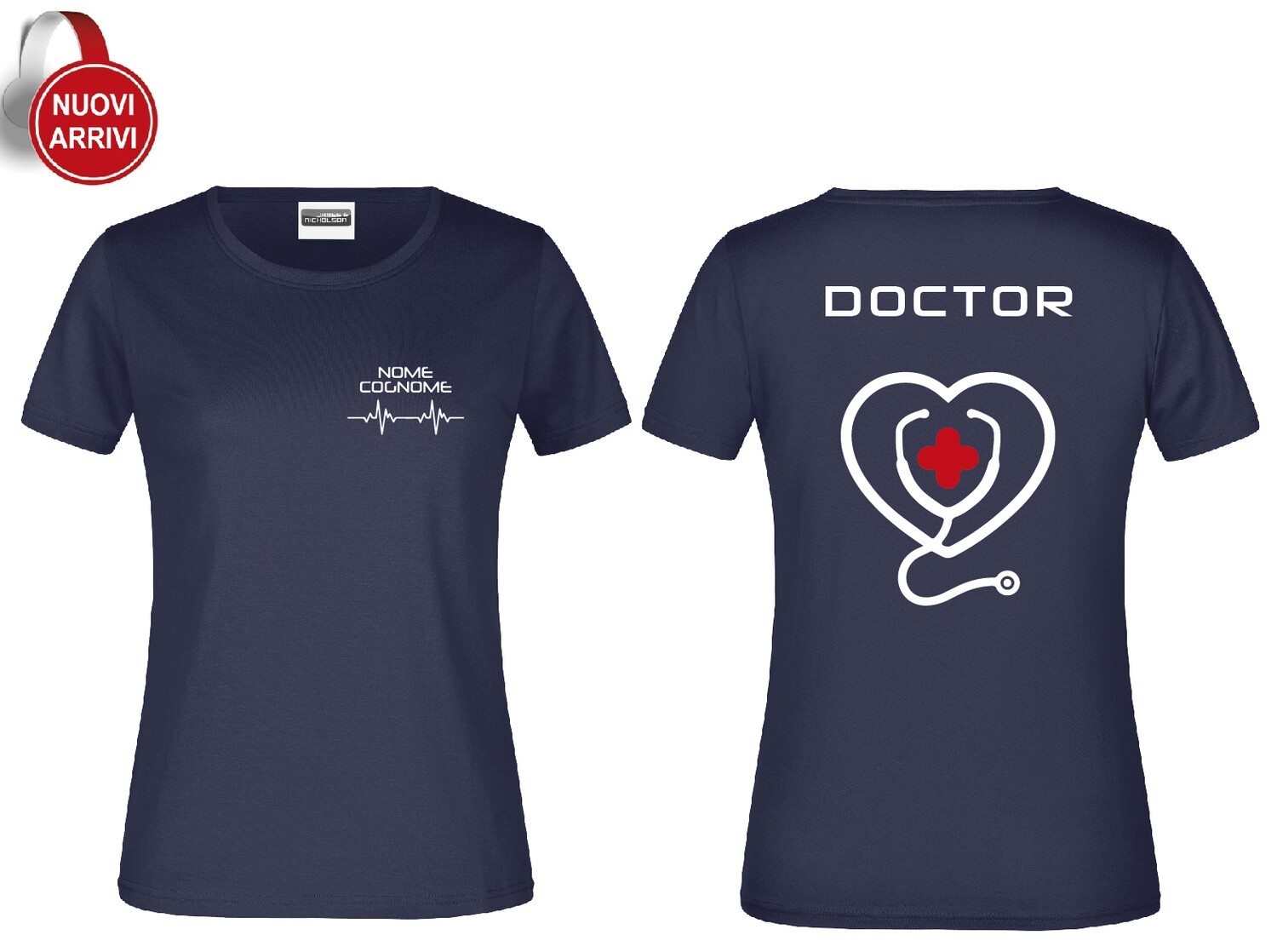T-shirt Doctor - Personalizzata con nome, COLORE: Blu Navy