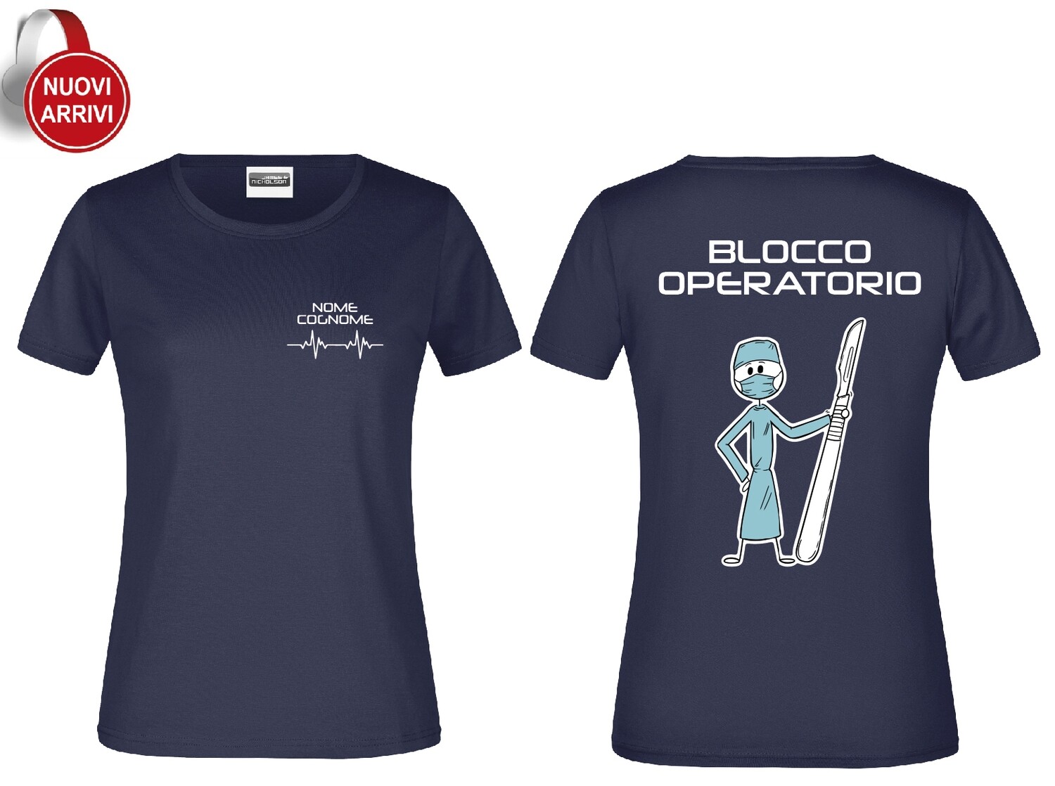 T-shirt Blocco operatorio - Sala Operatoria - Personalizzata con nome, COLORE: Blu Navy