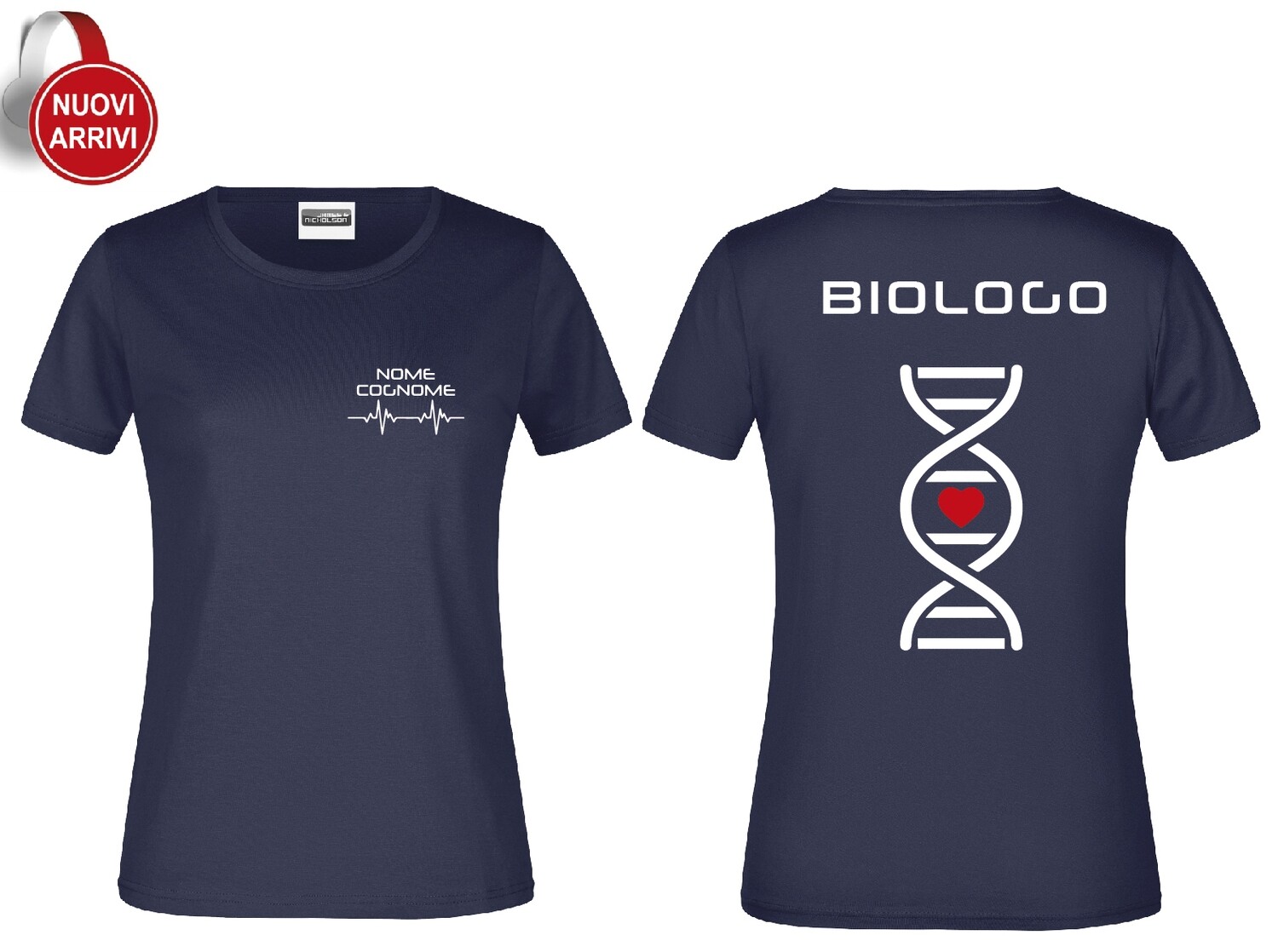 T-shirt Biologo e Biologa DNA - Personalizzata con nome, COLORE: Blu Navy