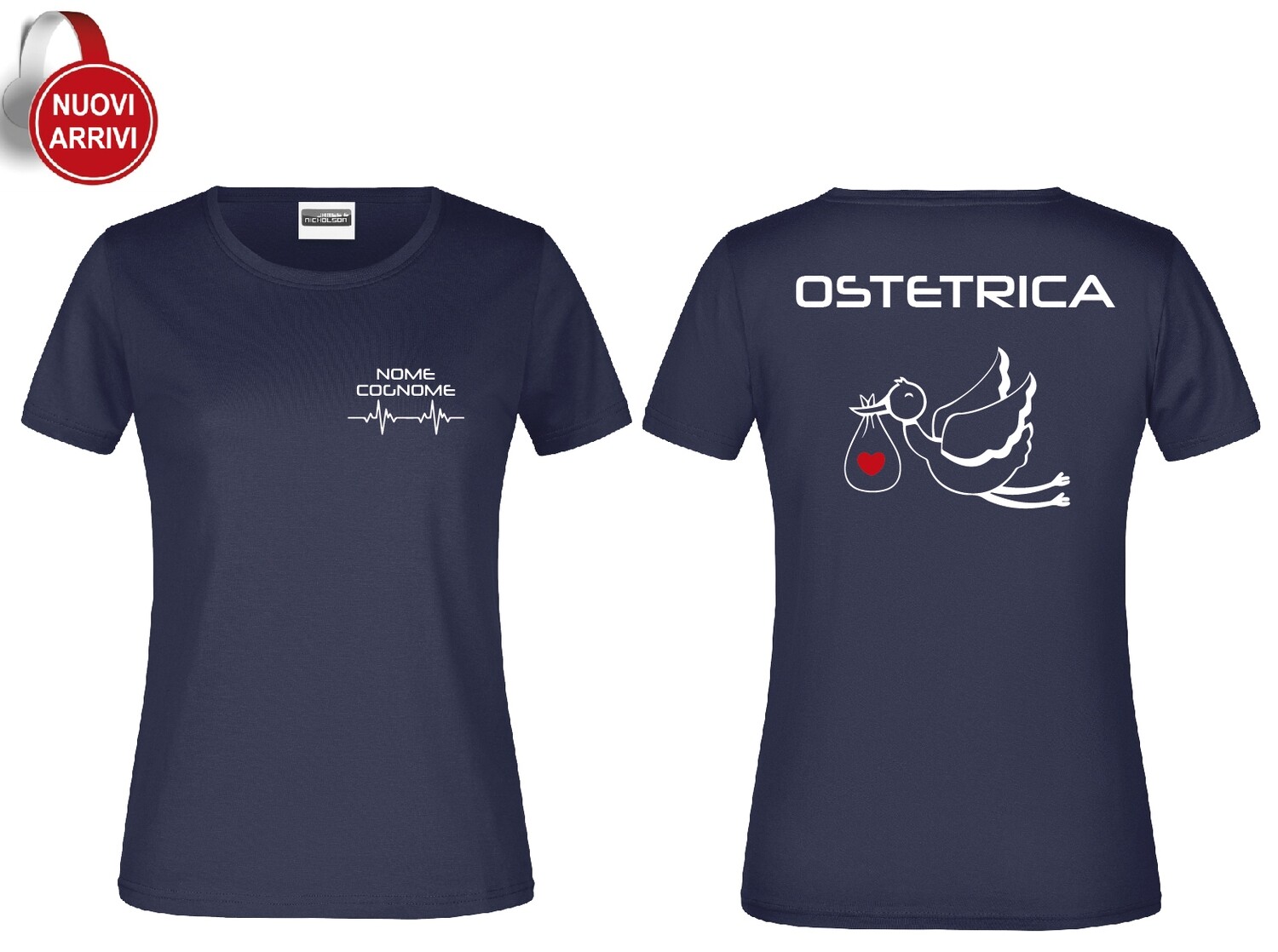 T-shirt Ostetrica e Ostetrico - Personalizzata con nome, COLORE: Blu Navy