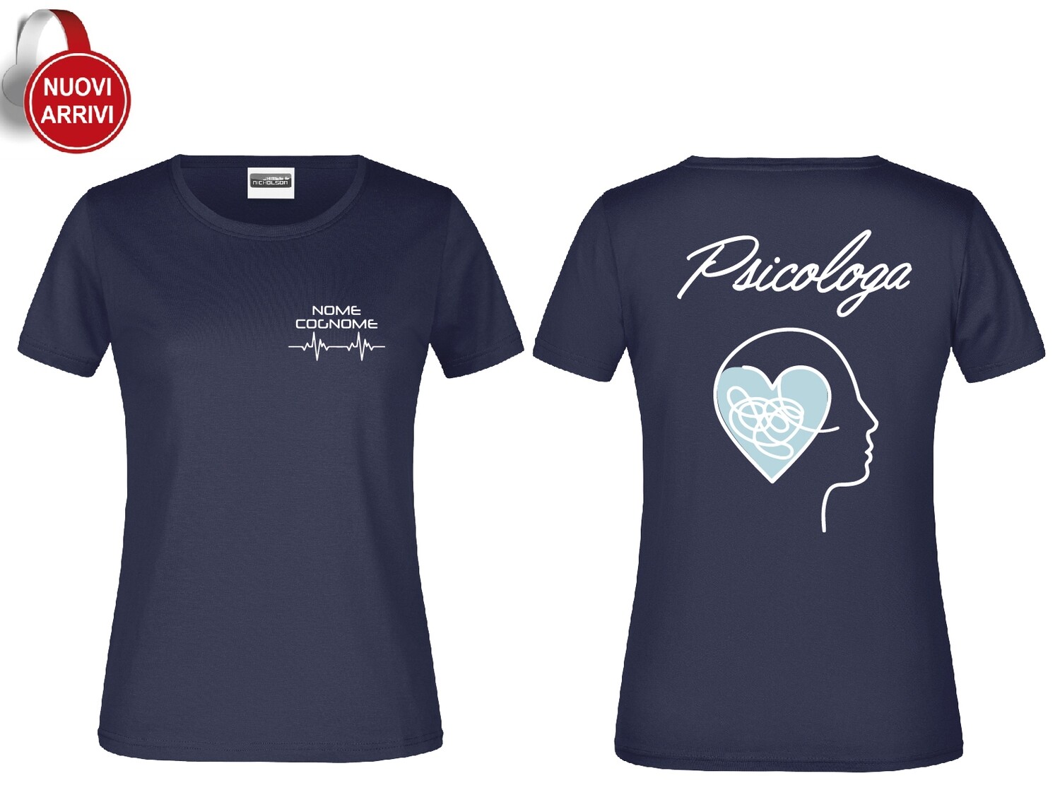 T-shirt Psicologa e Psicologo - Personalizzata con nome, COLORE: Blu Navy, Professione: PSICOLOGA