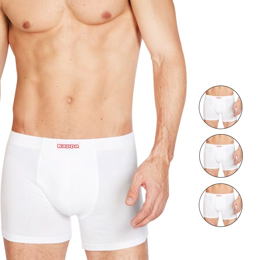 Boxer uomo Kappa K1201 in cotone elasticizzato 3 pezzi, Colore: Bianco