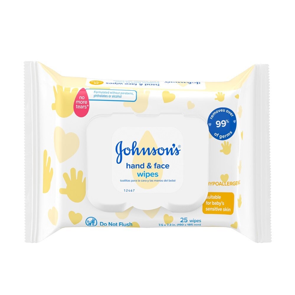 Johnson&#39;s Baby Hands &amp; Face Wipes 25ct (8 per case)  #7394