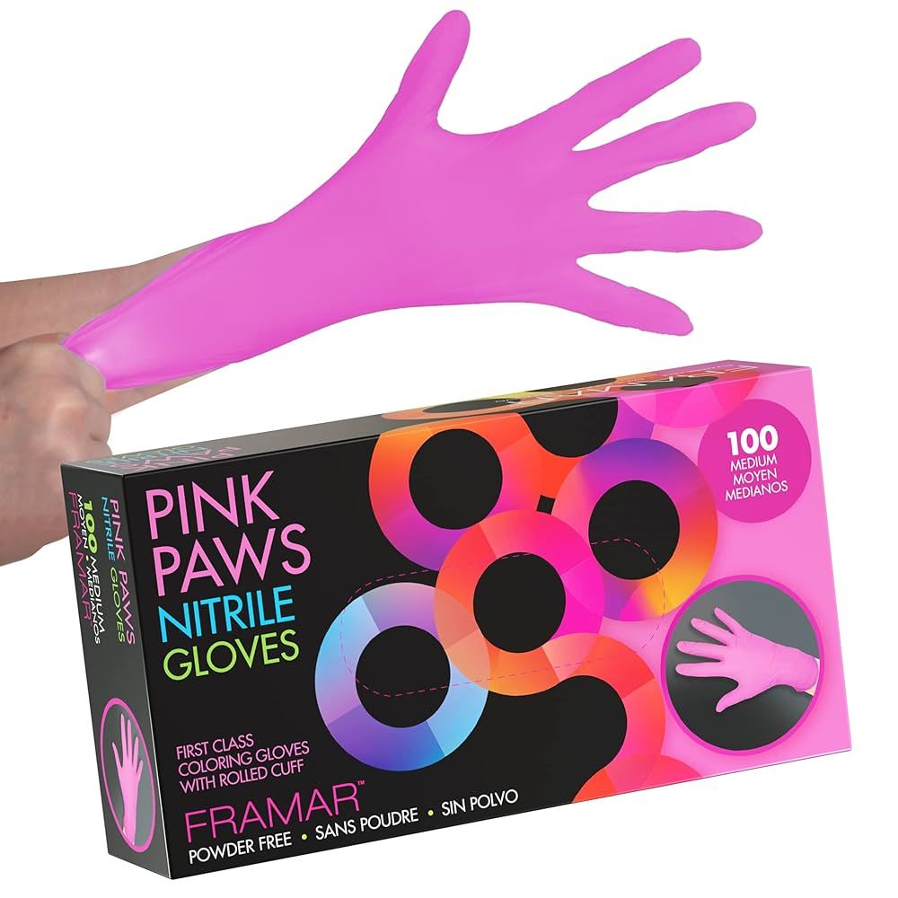 Framar Pink Paws Nitrile Gloves - Medium 100ct #0177