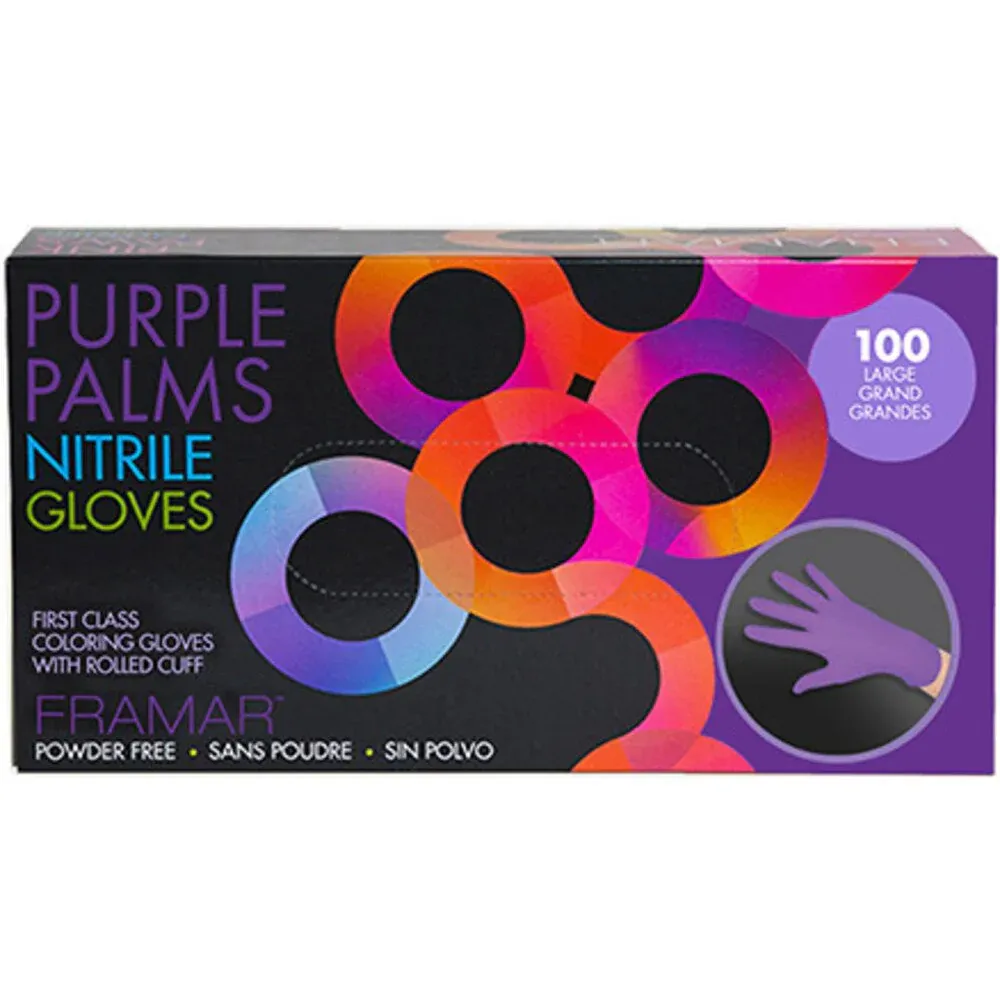 Framar Purple Palms Nitrile Gloves - Large 100ct #0276