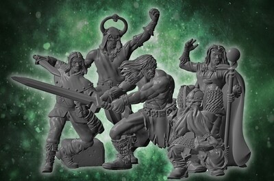 Wizard, Barbarian, Rogue, Dwarf, Skeleton Magos HeroQuest Scale Set- Ghamak