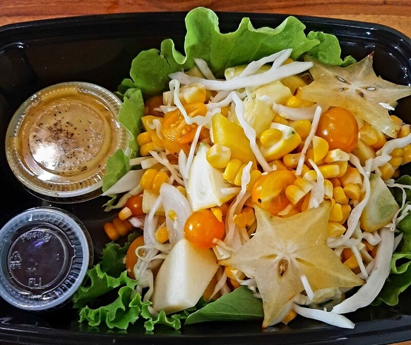 Chromatic salad, Yellow. V, Vi, Gf, Lf. Pattypan, yellow peppers, sweet corn, yellow cherry tomatoes, pineapple, golden apple, and a passion fruit grapefruit dijon mustard vinaigrette. Chromatic salad, Yellow. V, Vi, Gf, Lf. Pattypan, yellow peppers, sweet corn, yellow cherry tomatoes, pineapple, golden apple, and a passion fruit grapefruit dijon mustard vinaigrette.
