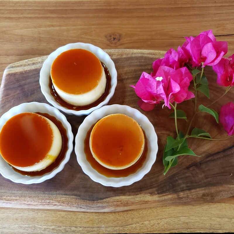 Creme Caramel, butterscotch sauce V, Gf