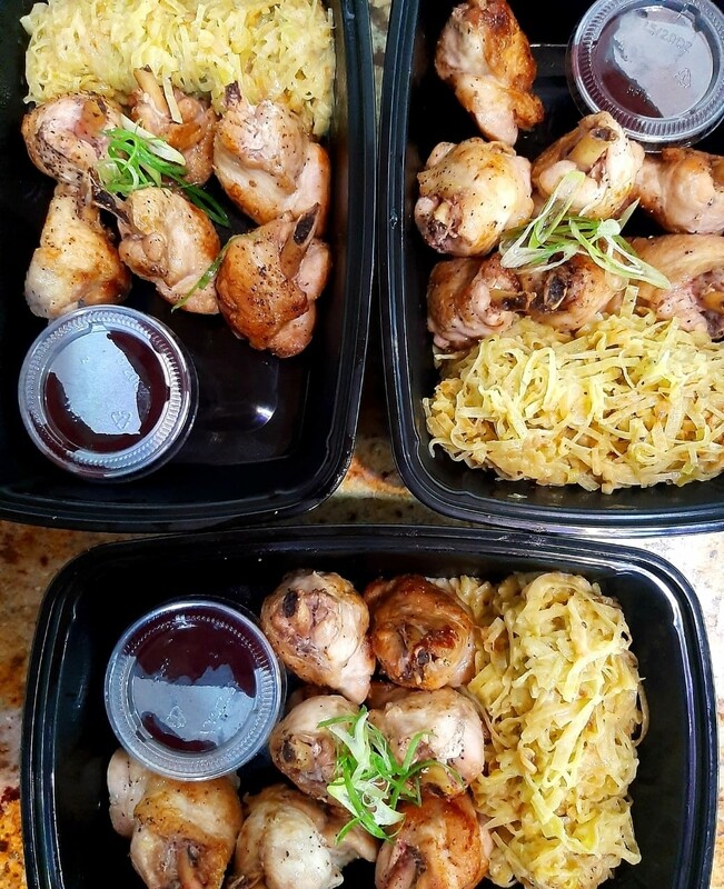 Chicken wings fricassée, red wine sauce, leek fondue. Gf, k