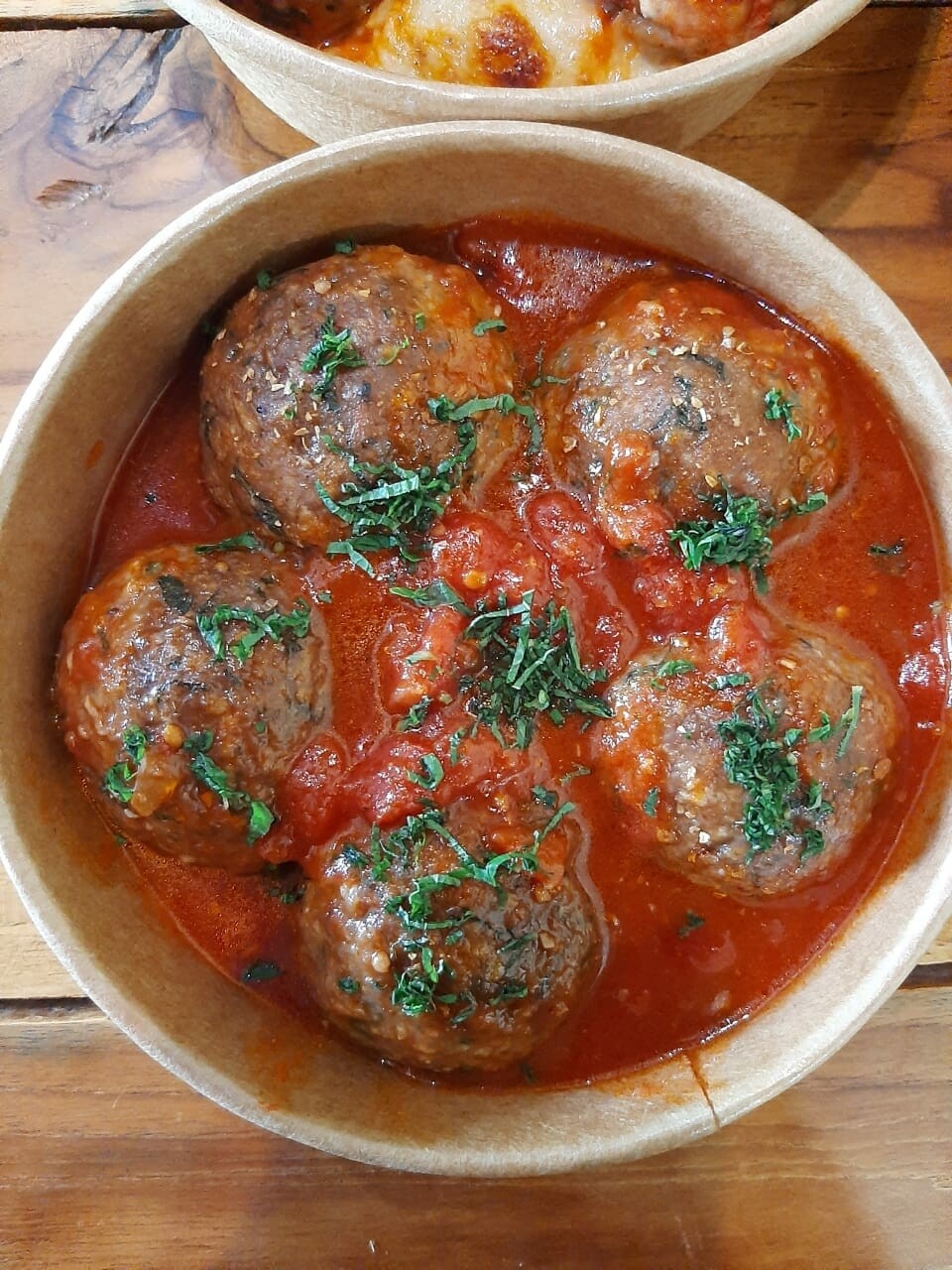 Lamb and mint meatballs, sweet and spicy sauce, cauliflower fricassé, butter herbs and garlic string beans. Gf, lf, k

