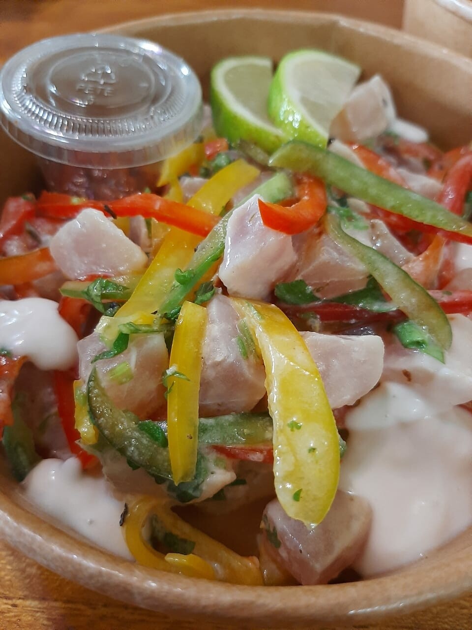 Coconut, vanilla and lime white marlin ceviche. 220g
Lf, gf